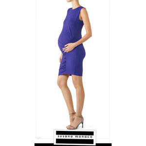 Susana Monaco S maternity Dress-Blue Buttery Soft Stretch Jersey Gathered Curve